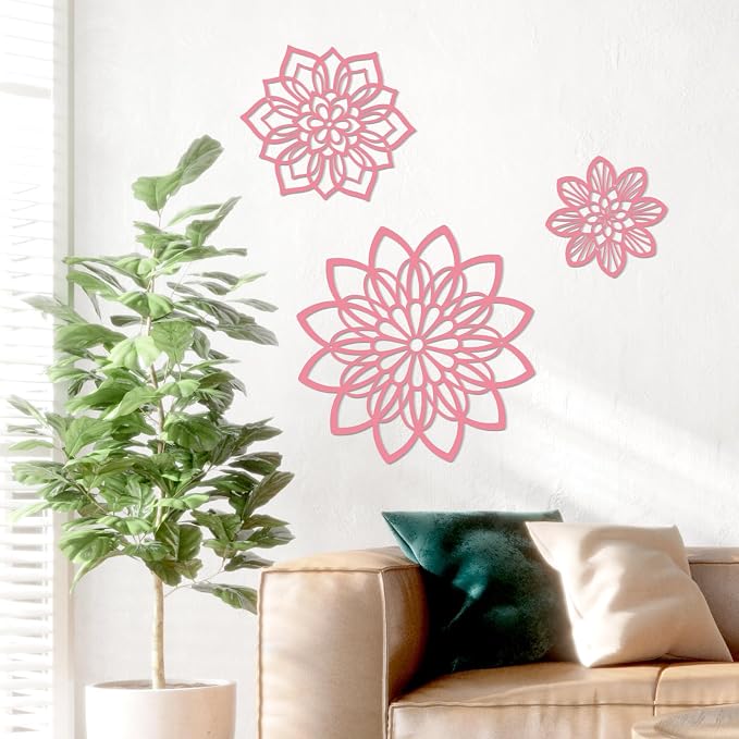 Zzbakress 3 Pcs Metal Flowers Wall Art Bathroom Wall Decor (Pink Elegant) | Farmhouse Flower Bathroom Decor Wall Decorations For Bathroom, Living Room, Office, Kitchen, Hallway And Outdoor