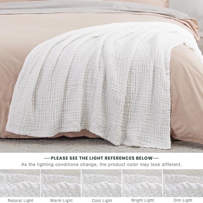 Love's cabin 100% Cotton Muslin Blanket, 6 Layer Lightweight Breathable Gauze Throw Blanket 50 x 60 Inches, Soft All Season Blanket for Couch, Bed, Sofa, White