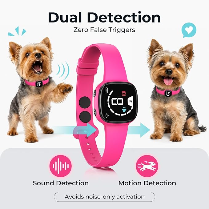 Stop Barking Collar, Dog Bark Collar with Silicone Strap, Bark Collar for Small Medium Large Dogs, Fashionable and Light-Weight Bark Collar with Beep & Vibration, 8 Sensitivity, Peach Pink