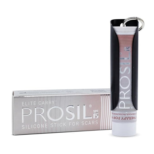 ProSil Elite Carry with SPF 15 – Patented Scar Treatment in a Portable Keychain – Smooth Glide-On, Professional-Grade Silicone Scar Stick - Mess-Free, Travel-Friendly & Lightweight - Black Sleeve