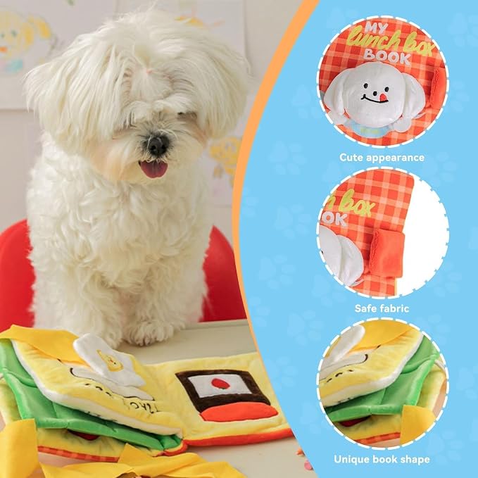 Dog Enrichment Toys, Interactive Sniff Mat Cute Slow Feeder Dog Snuffle Book Interactive Dog Toys Dog Feeding Mat Squeaky Snuffle Mat Puzzle Toys for Pet