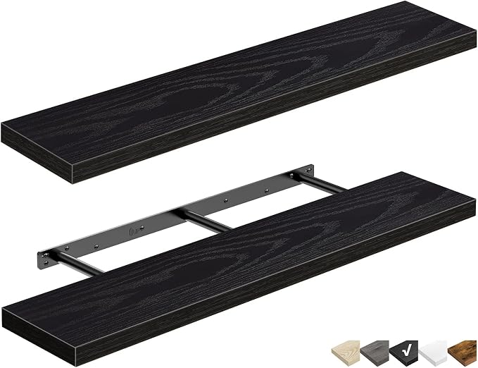 QEEIG Floating Shelves for Wall 47.2" Extra Long - Wall Mounted Shelf Bathroom Kitchen Living Room Bedroom Farmhouse Home Decor Display Bookshelf Large 47.2 x 9.3 inch Set of 2, Black (008-120B)