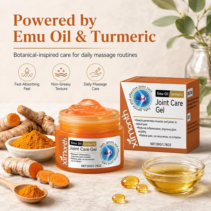 Ximonth Emu Oil Turmeric Joint Care Gel, 3 Pack 1.76 oz Each, Smooth Topical Massage Gel for Knees, Back, Neck, Shoulders, Hands & Feet, Non-Greasy Daily Self-Care Gel