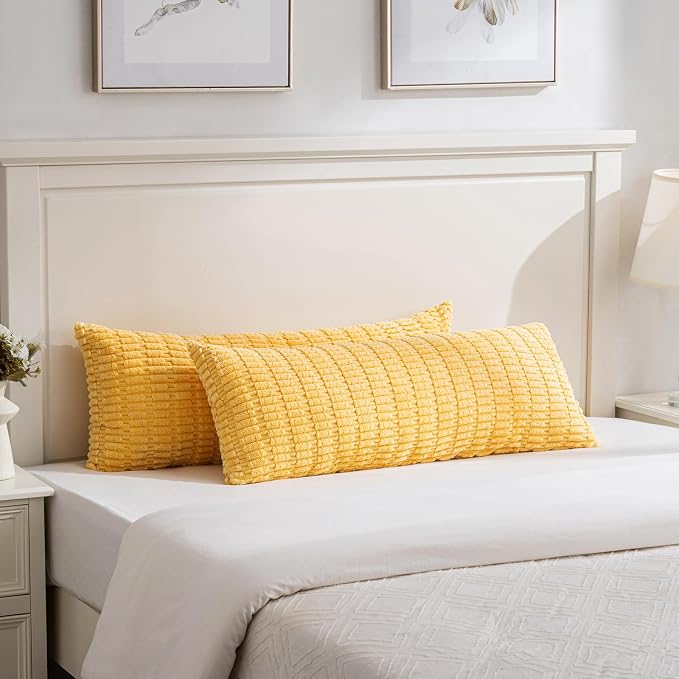 Fancy Homi Decorative Throw Pillow Covers for Bed Couch Bedroom Bench, Soft Corduroy Solid Pillow Case, Rustic Farmhouse Boho Room Decor,36" x 14" (Pack of 1),Yellow
