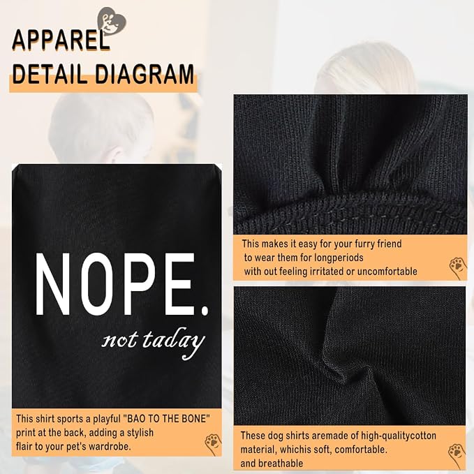 Discover Cozy Cotton Canine Wear: Soft, Lightweight, and Breathable Dog Shirt Vest with Eye-Catching Graphics(Nope not Today), Keeping Your Furry Friend Warm and Comfy! Grey 4XL