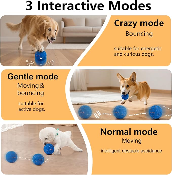 Interactive Dog Toys Smart Dog Ball for Aggressive Chewers Auto Bounce Blue