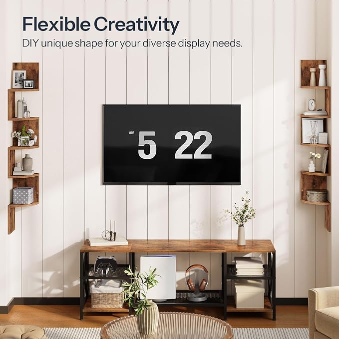 HOOBRO Corner Shelf Wall-Mounted, Set of 2 Floating Corner Shelves for Wall, 5-Tier Corner Bookshelves for Living Room, Bedroom, Bathroom, Home Office, Rustic Brown BF26BJP201