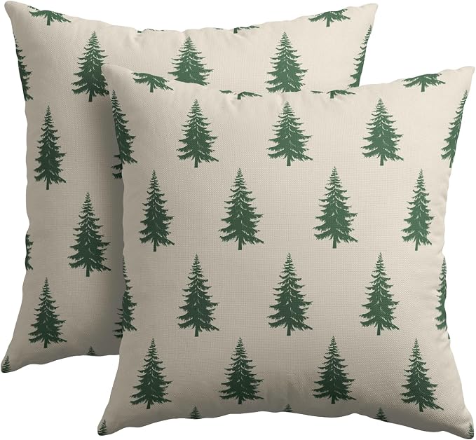 Kawani Christmas Trees Throw Pillow Covers 22x22 Inches, Set of 2 Xmas Pine Tree Cotton Linen Decorative Outdoor Pillowcases Cushion Case for Couch Sofa Home Winter Holiday Decor
