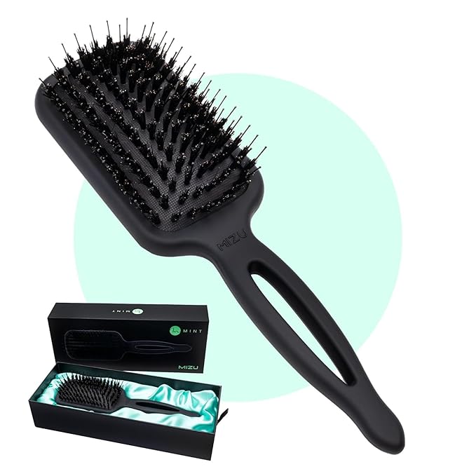 MINT Mizu Waterproof Boar Bristle Hair Brush for Women | Create Long-Lasting Shine | Premium Anti Breakage Detangling Paddle Wet Brush for Healthy Scalp & Hair Growth | Travel Hairbrush for Women