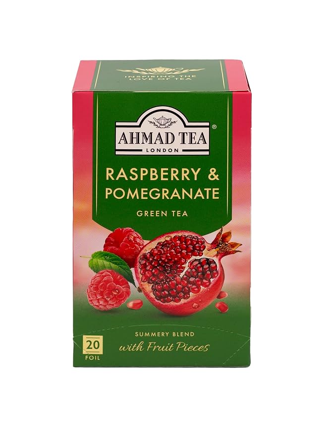 Ahmad Raspberry & Pomegranate Flavoured Green Tea with Fruit Pieces 20 Bags