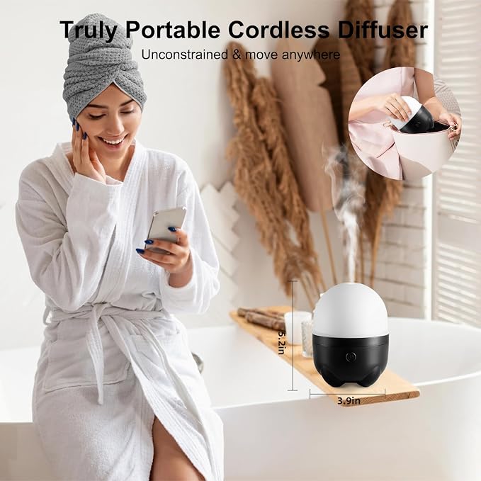 Marchred Cordless Diffuser, Battery Operated Diffuser for Essential Oils, Rechargeable Portable Aromatherapy Cool Mist with 7 Color Changing Light, for Home Room Office Travel