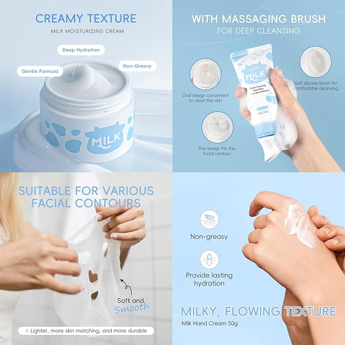 12PCS Milk Skin Care Set for Kids & Teens, 12 IN 1 Moisturizing Milk Skincare Set for Kids Girls Ages 8-12, Milk Skin Care Kit for Girls Teens 10-12, Birthday Gifts for Kids, Face Care Kit, Bulk Gifts