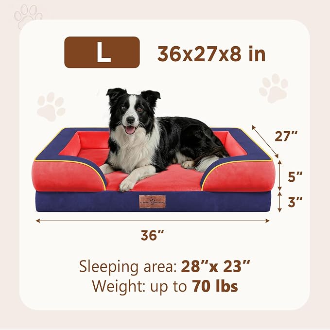 Comfort Expression Orthopedic Dog Beds for Large Sized Dog with Bolster | Waterproof Dog Couch Bed with Washable Cover & Non-Slip Bottom, Supportive Egg Crate Foam Large Pet Bed, 36x27 Inch