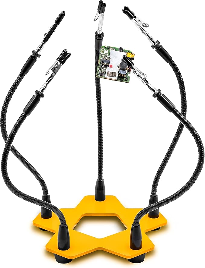 KOTTO Third Hand Professional Soldering Stand Tool PCB Holder Five Arms Helping Hands Crafts Jewelry Hobby Workshop Helping Station Non-Slip Steel Weighted Base for PCB Electronics Wires