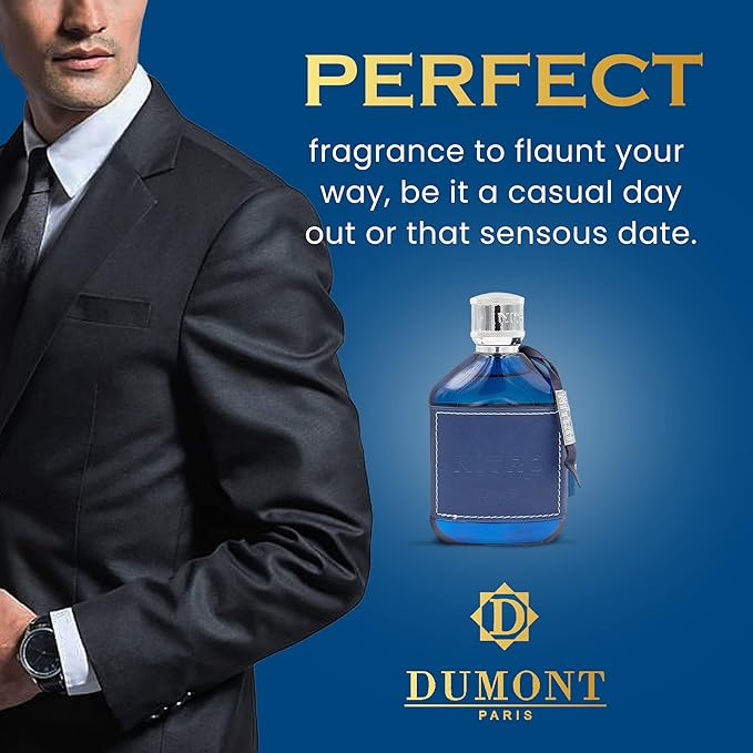 Dumont Nitro Blue 3.4 Fl Oz Eau De Parfum for Men – Fresh Aquatic Floral Woody Fragrance – Luxurious Long Lasting Scent