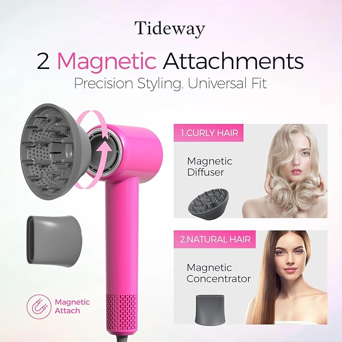 Tideway Hair Dryer Professional High-Speed Ionic Blow Dryer 110,000 RPM, Compact Hair Dryer with Magnetic Diffuser, Fast Drying with Brushless Motor Low Noise Smart Temperature Control-H11