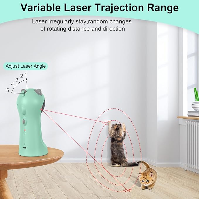 TBTeek Cat Toy, Automatic Cat Toy, 5 Fun Patterns, 4 Speed Modes (Green) | Motion-Activated, Rechargeable, Adjustable Light Angles, Random Trajectory
