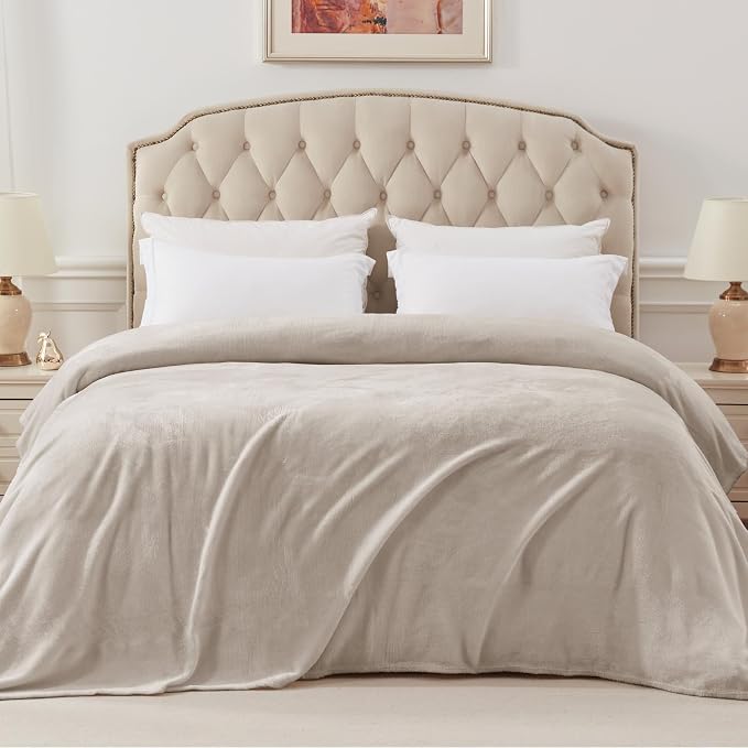 Exclusivo Mezcla Soft Fleece Blanket Cal King Size for Bed, Camel | 120x120 Inches, Double-Sided Brushed Flannel, Lightweight Plush Cozy Blanket for Home Decor, All Season, Machine Washable