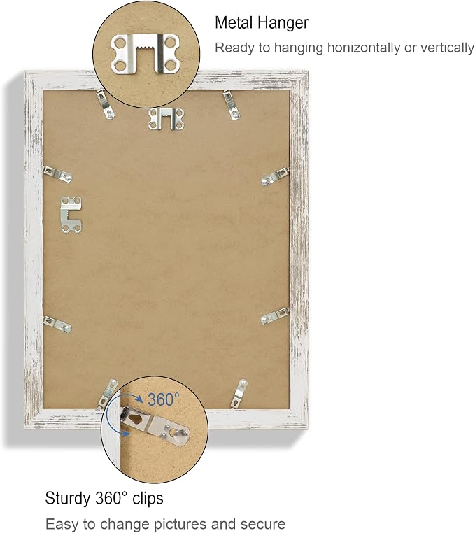Hongkee 10x13 Picture Frame Set of 4, Made of Real Glass and Distressed White Frame, 10 by 13 Photo for Wall or Tabletop - Display Picture 8.5x11 with Mat or 10x13 Without Mat