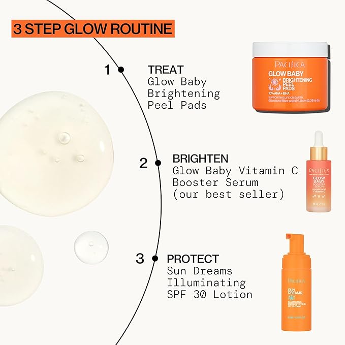 Pacifica Glow Baby Brightening Peel Pads 10% AHA + BHA Exfoliating Face Pads for Glowing Skin Resurfacing Glycolic Acid & Salicylic Acid Pad to Smooth Texture & Minimize Pores Fragrance Free 60 Count