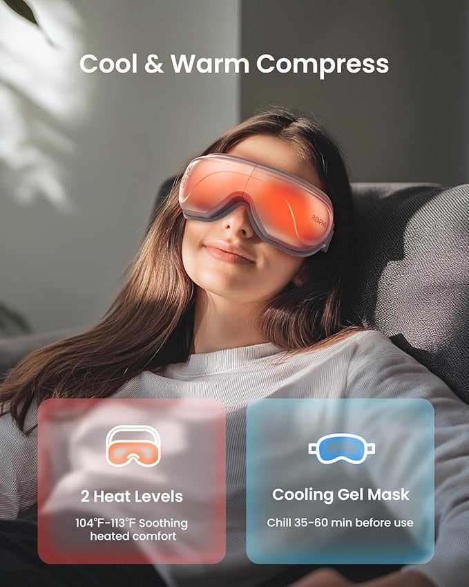 RENPHO Eyeris 2 Eye Massager with Heat and Cooling, Christmas Birthday Gifts for Mom Dad Women Men Heated Eye Mask for Reduce Strain Improve Sleep