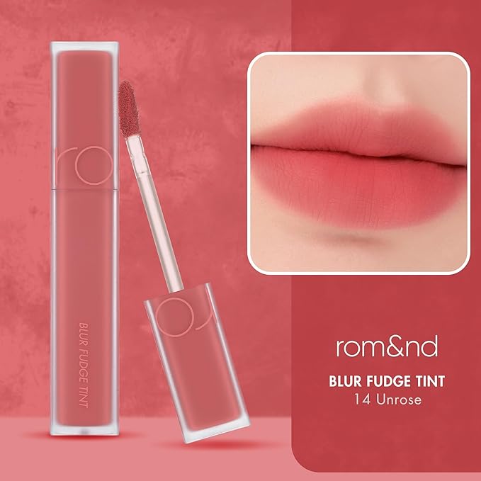 rom&nd BLUR FUDGE TINT 14 UNROSE: Velvety Matte Lip & Cheek Stain | K-Beauty Blurring Effect | Long-Lasting, Non-Drying Cream Formula with Vitamin E