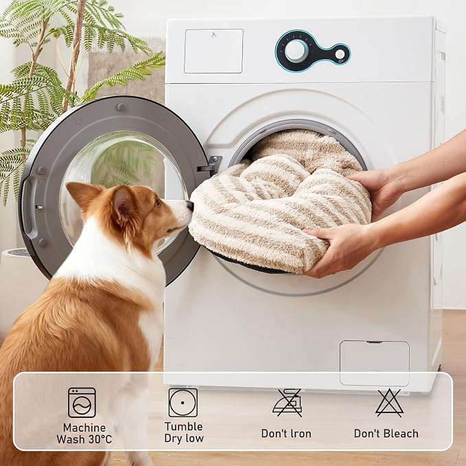 FURTIME Washable Small Dog Bed, Deluxe Dog Crate Beds | Comfy Fluffy Kennel Pad Anti-Slip Pet Sleeping Mat for Puppy/Cat, Machine Washable Dogs Pillow, 23"x18"x3", White