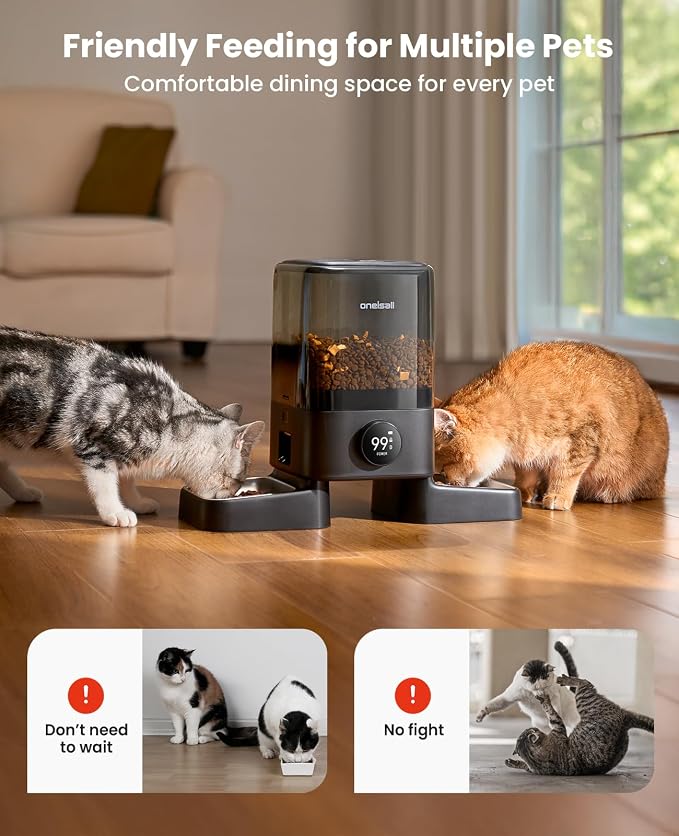 oneisall 2.4G Cordless Automatic Cat Feeder, 20 Cups/5L | 100-Day Rechargeable Battery Life, Time Meal, App Remote Control, Large Kibble, Timed Meals, Feed Now, Precise Portions