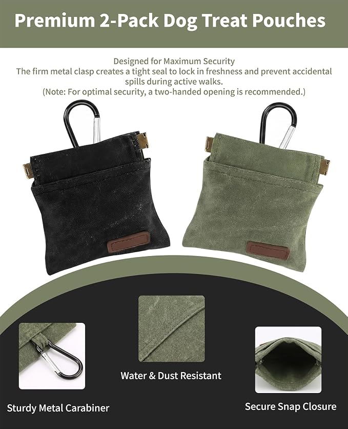 3 Pcs Dog Treat Pouches for Pet Training & Poop Bag Holder for Leash, Hands-Free Portable Auto-Closing Puppy Snack Bag with Carabiner for Travel Or Outdoors