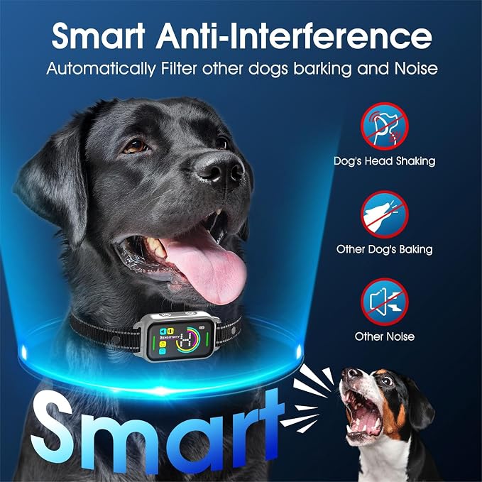 DINJOO Bark Collar, Dog Collar for Large Medium Small Dogs,Smart Barking Collar,Rechargeable Anti Barking Training Collar with 8 Adjustable Sensitivity,Bark Collar with Beep (Grey)