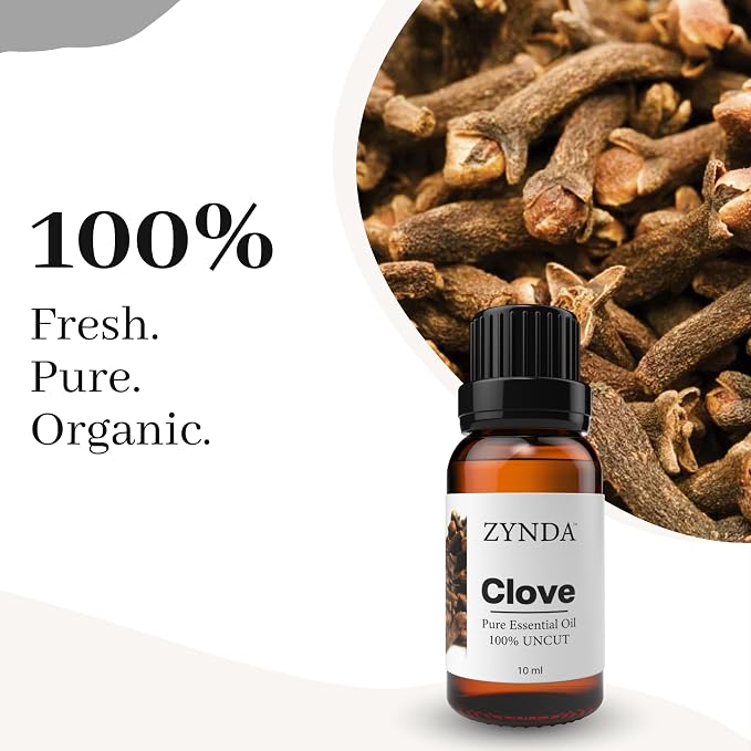 Clove Oil Pure & Natural Clove Essential Oil – Organic Extract from Clove Buds, 3rd Party Lab tested 100% Uncut Concentrated Blend for Skin Care, Hair Care, Aromatherapy & Relaxation 10ml Bottle