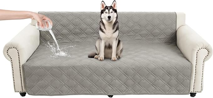 100% Waterproof Washable Dog Blanket，Light Gray+Gray， 52"x82" | ,7-Layer Reversible Couch Covers for Dogs Met for Sofa Furniture Car Camping