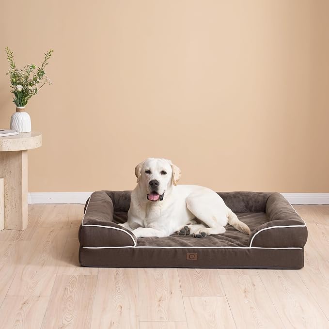 EHEYCIGA Orthopedic Dog Bed Medium Size Dog, Waterproof Washable Pet Beds | Non-Slip Bottom and Egg-Crate Memory Foam Dog Couch Bed with Washable Removable Cover, Brown