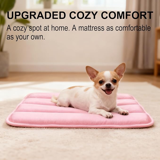 pobopobo Dog Crate Pad, Ultra Soft & Anti-Slip Kennel Mat, Secure Fit for Metal Crates & Dog Cages, Washable Cozy Bed for Small Medium Large Dogs (Pink, S(23"*14"*1.5"))