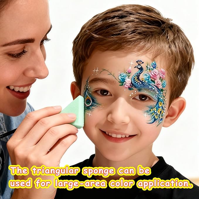 Professional Face Painting Kit for Kids & Adults, 42 x 10g Non Toxic, Water Based Face Paint Palette,With Stencils & Brushes,for Cosplay, Parties, Theater,Stage, Christmas & Halloween Makeup Kit
