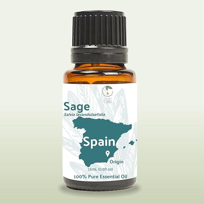 Sage Essential Oil - Direct from Essential Oils SL Spain - Steam Distilled - Aceite Esencial de Salvia for Aromatherapy, Massage, Diffuser, DIY Candle and Soap Making - 15ml