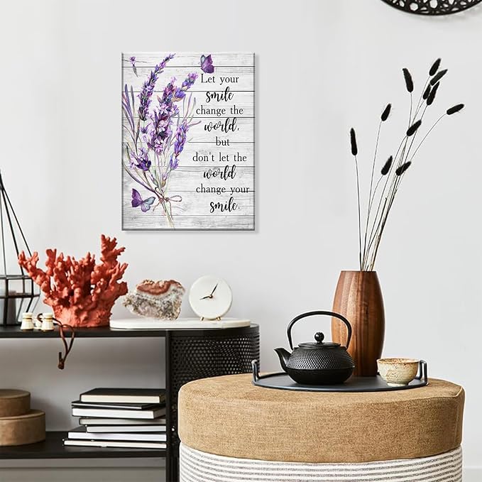 Purple Bathroom Flower Canvas Wall Decor Inspirational Wood Board Canvas Wall Art Lavender Bathroom Washroom Print Poster Rustic Wall Painting Pictures Artwrok 12x16 In