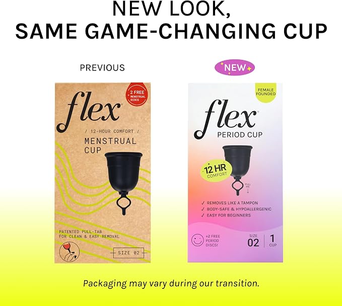 Flex Cup Starter Kit (Full Fit - Size 02) | Reusable Menstrual Cup + 2 Free Menstrual Discs | Pull-Tab for Easy Removal | Tampon + Pad Alternative | Lasts up to 10 Years | Capacity of 3 Super Tampons