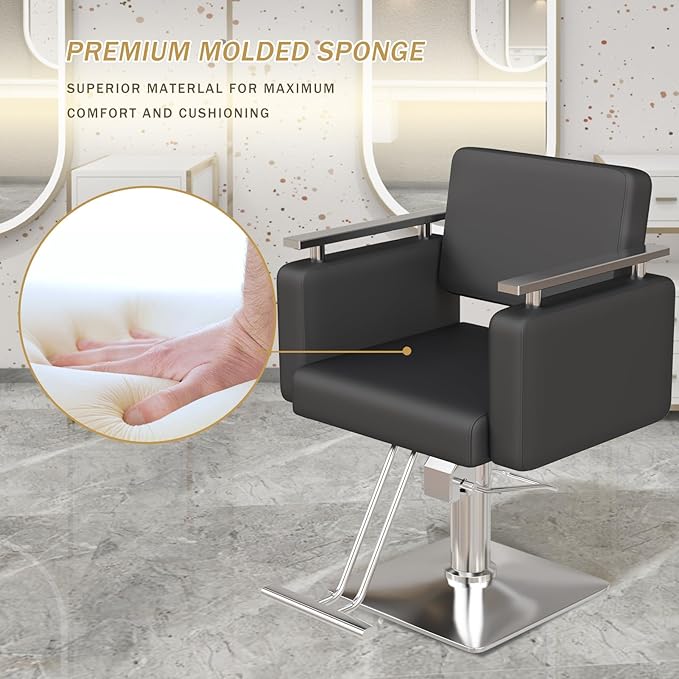 Barber Chair, 440 Lbs Capacity Heavy Duty Salon Chair with Hydraulic Pump, 360° Swivel Height Adjustable Spa Beauty Chair for Hair Stylist, Barbershop, Spa, Beauty Shop (Black)