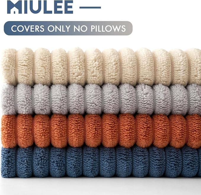 MIULEE Soft Corduroy Decorative Throw Pillow Covers Blue-Yellow 20x20 | Set of 4, Mordern Nordic Coastal Decor, Ocean Ember Set, Boho Farmhouse Cushion Covers for Couch Bed Sofa Living Room