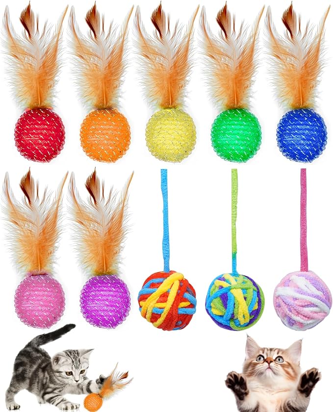 PET SHOW 10 Pack String Toys Cat Balls for Indoor Cats Kitten