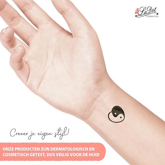 LaDot Temporary Tattoo Stamp– Easy-to-Use Reusable Ceramic Skin Stamp for Creating Custom Temporary Tattoos – Fun Body Art Tool for Parties, Events, and Festivals (Yin Yang Heart, Small)