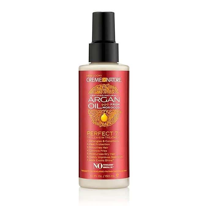 Creme of Nature Perfect 7™ Leave-In Treatment, 7-in-1 Spray For Frizz-Control, Protects From Heat and Detangles, Infused with Argan Oil, 5.1 fl oz