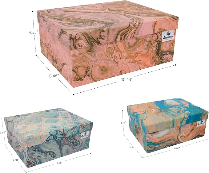 3-Piece Decorative Storage Boxes with Lids, Pigment Design, Table Decor, Cardboard Paperboard Keepsake box Set, Photo Storage Box for Memory, Home Decor, Modern Decoration Organizer