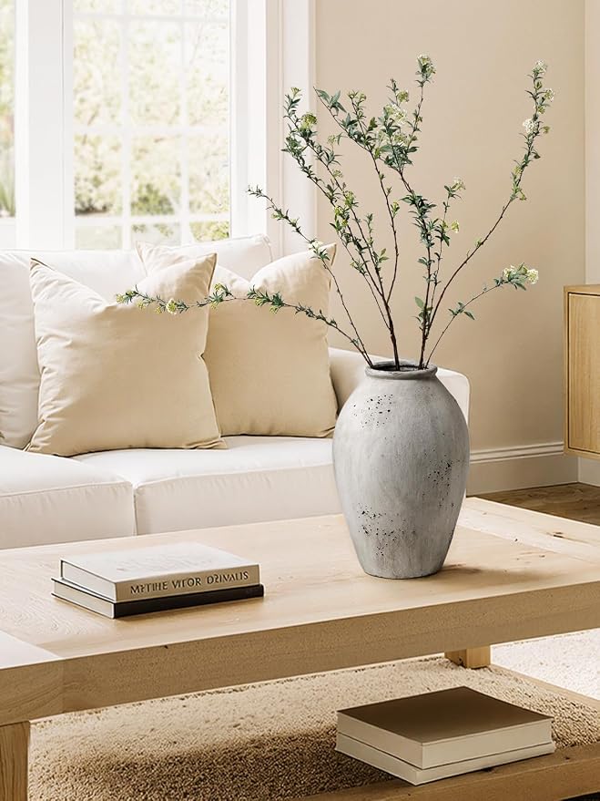 LE TAUCI Ceramic Flower Vase, 13.2 Inch Large Wabi-Sabi Vase, Tall Floor Vase for Home Decor, Living Room Table & Mantel Centerpiece, Watertight & Sturdy, Weathered Stone Greige