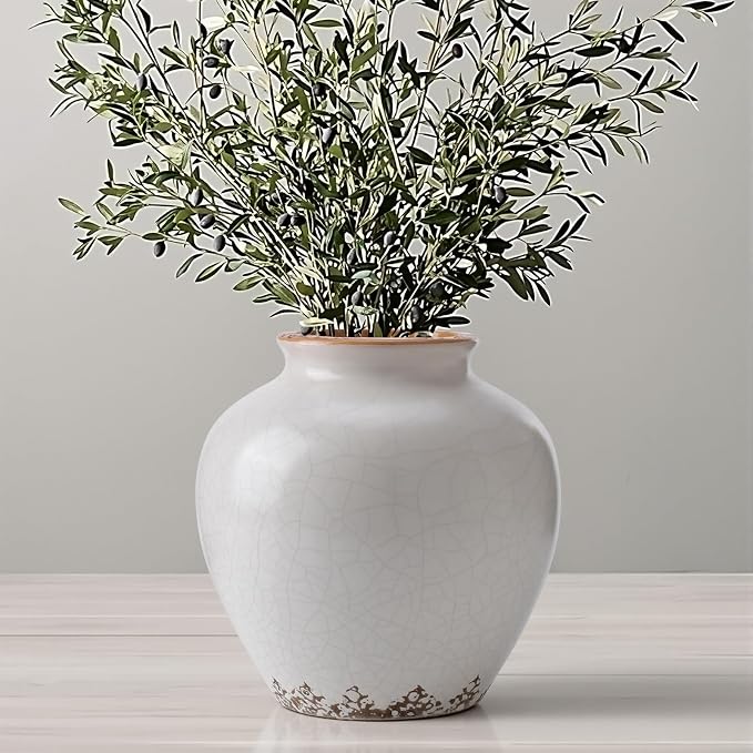 Ceramic Flower Vase Home Decor, 6.2 inch Farmhouse Rustic Vintage Decorative Vases, Pottery Terracotta Boho Flowers Vases for Dining Table, Living Room, Shelf, Kitchen, Bedroom (6.2"-Beige)