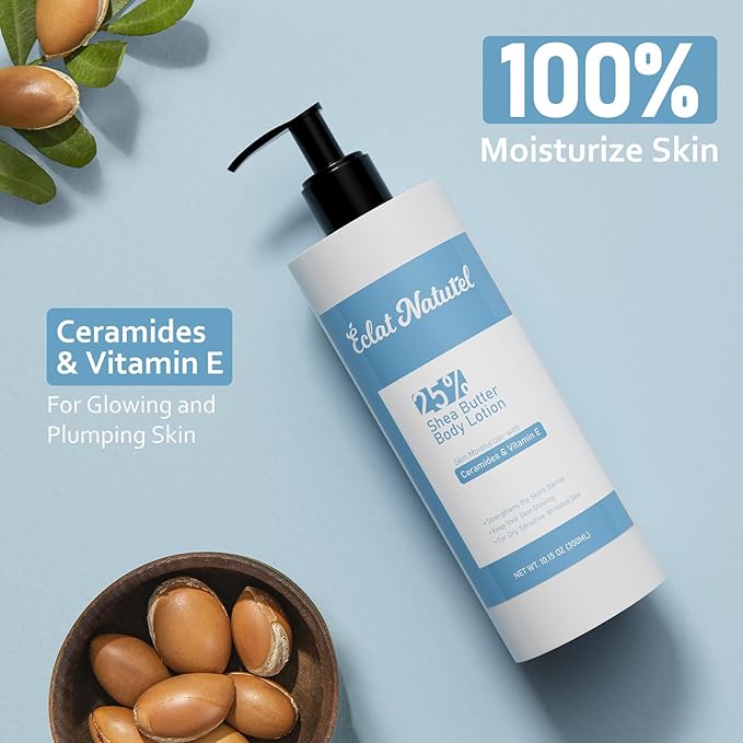 Pump Body Lotion Set, 25% Shea Butter Lotion with Vitamin E & Ceramide Moisturizer, Deep Hydrating Body and Hand Cream for Dry Skin, 10.15 Fl Oz (Pack of 3)