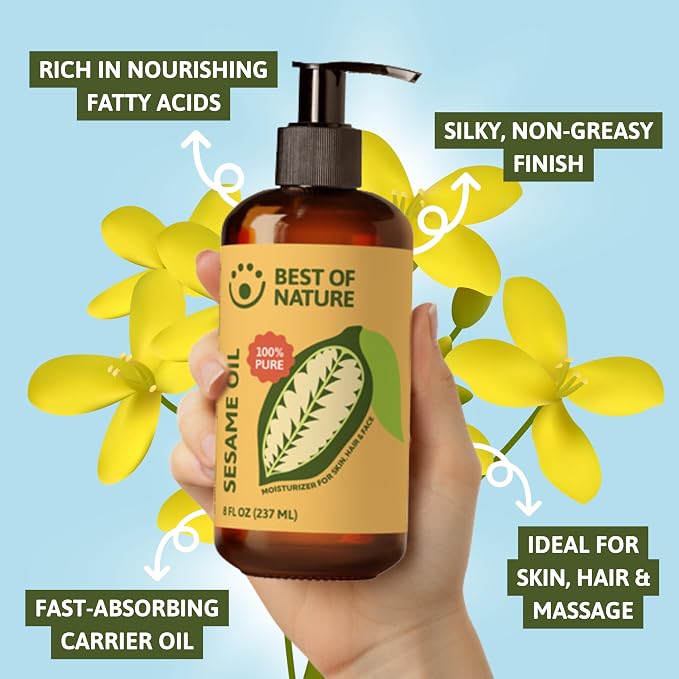 Best of Nature 100% Pure Sesame Oil – Natural Unscented Massage Oil, Deep Moisturizing Body & Skin Oil, Perfect Carrier Oil for Essential Oils, Gallon (128 fl oz)