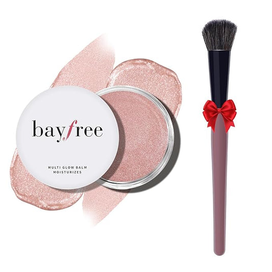 bayfree Multi Cream Blush & Blush Brush Set, Korean Makeup Blush for Cheeks, Multi-Use Face Balm, Lightweight & Hydrating, Blendable Color, Non-Greasy, Soft Bristles for Radiant Finish (Dewy)