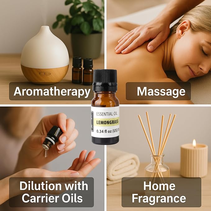 Lemongrass Essential Oil – Fresh Citrusy Herbal Aroma Oil for Diffusers, Aromatherapy & Home Fragrance – Bright Lemongrass Scent – 0.34 fl oz (10 ml)